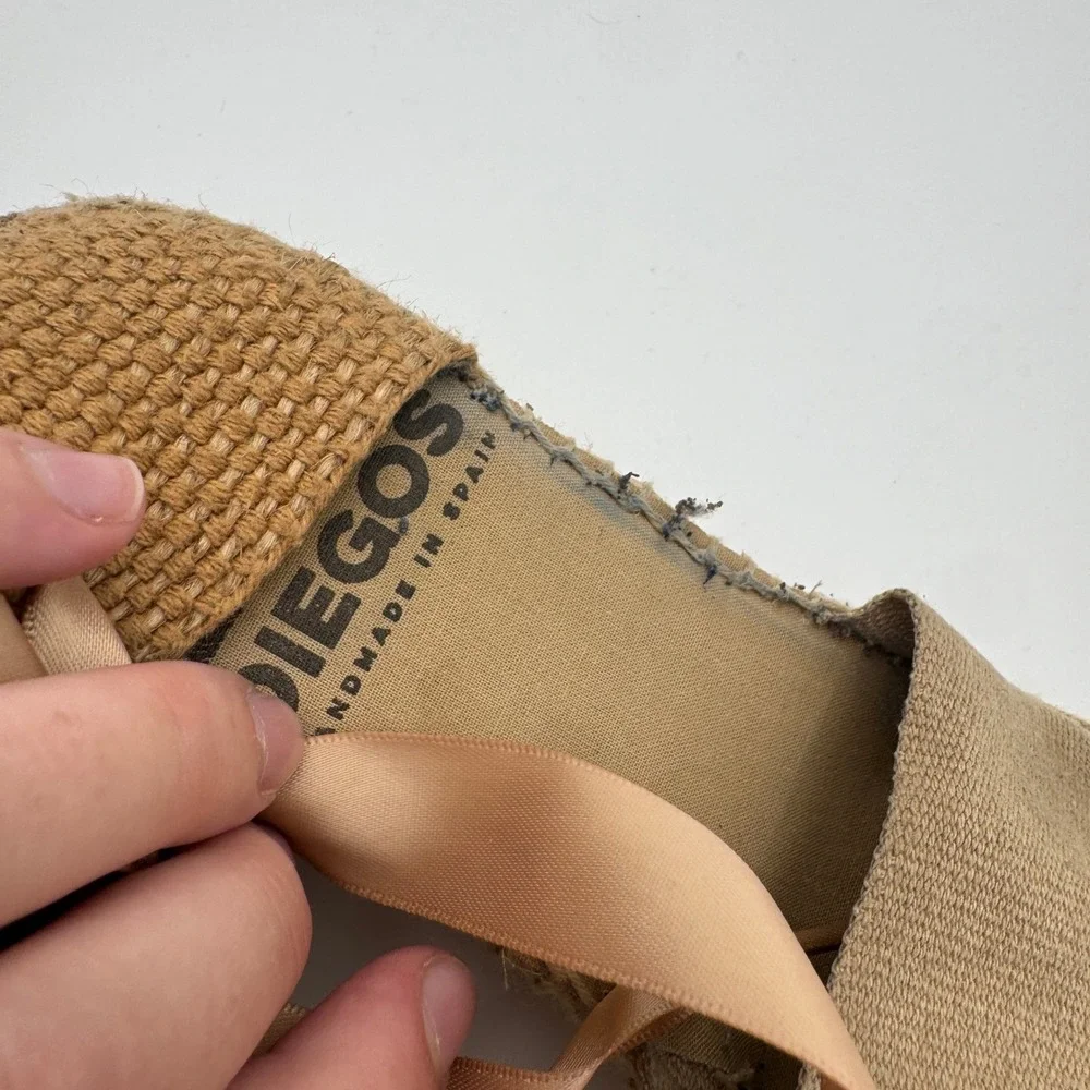 Diegos Classic Low Wedge Linen Lola Espadrilles Tan Lace Up Spain Womens 39
